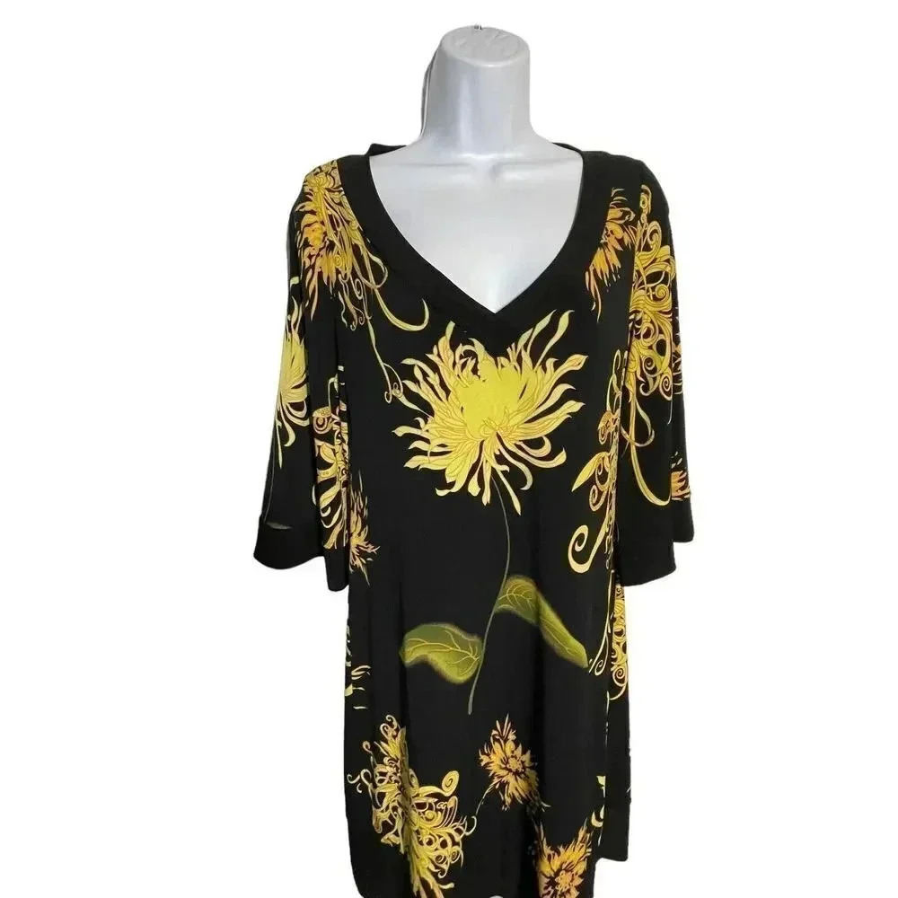 Clara Sun Woo Black v-neck dress 3/4 sleeves wrinkle free great for travel XS - Picture 3 of 7